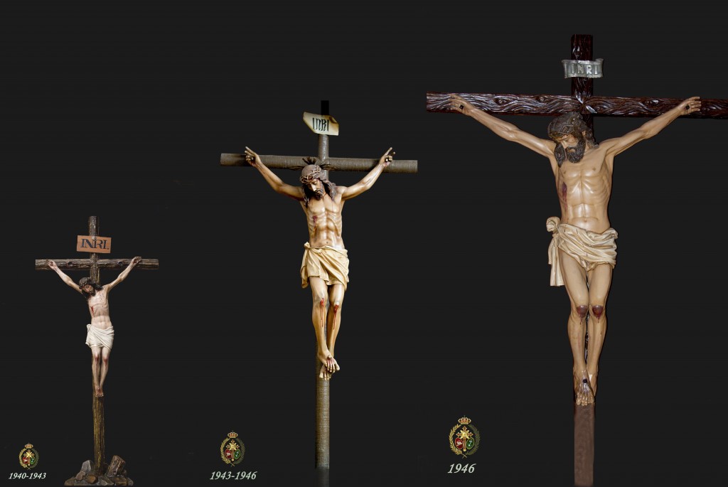 Los tres crucificados titulares de nuestra hermandad: (1940-1943, 1944-1945, 1946 hasta la actualidad).